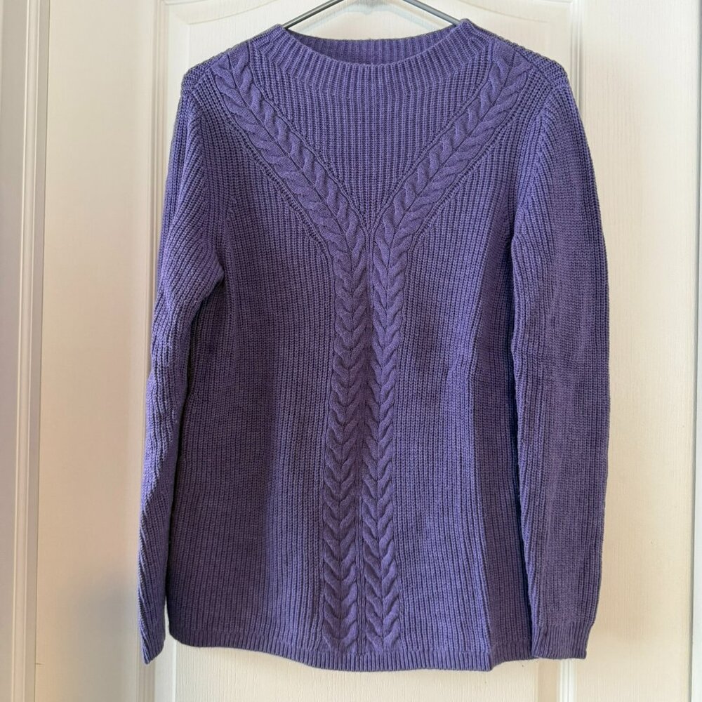 Talbots Purple Mock Neck Front Cable Knit Sweater Size M EUC!